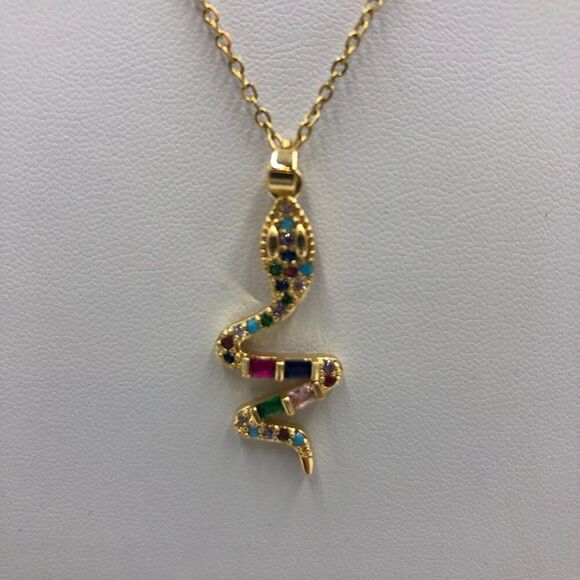 18K Gold Plated Women's Snake Necklace Cubic Zirconia Waterproof Jewelry - Picture 7 of 12